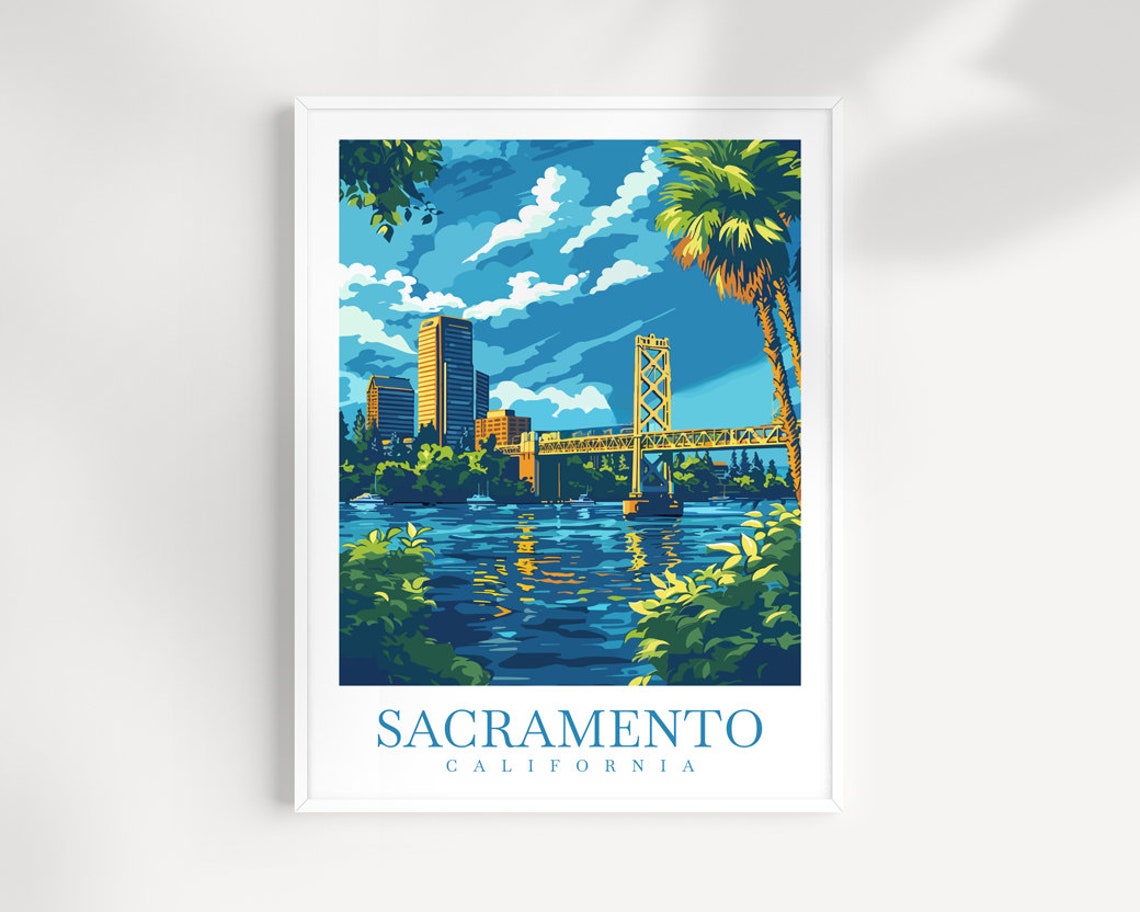 Sacramento California Tower Bridge River City Skyline Travel Poster