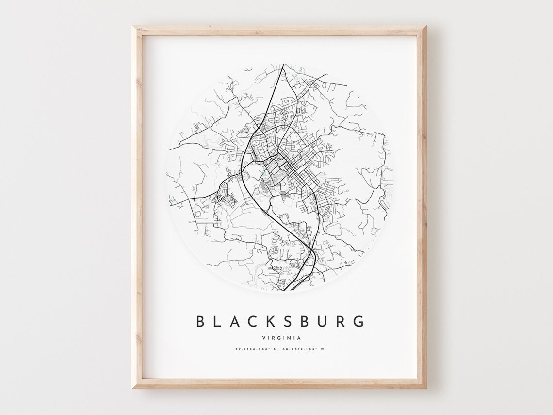 Blacksburg Virginia Map Print Minimalist City Street Art