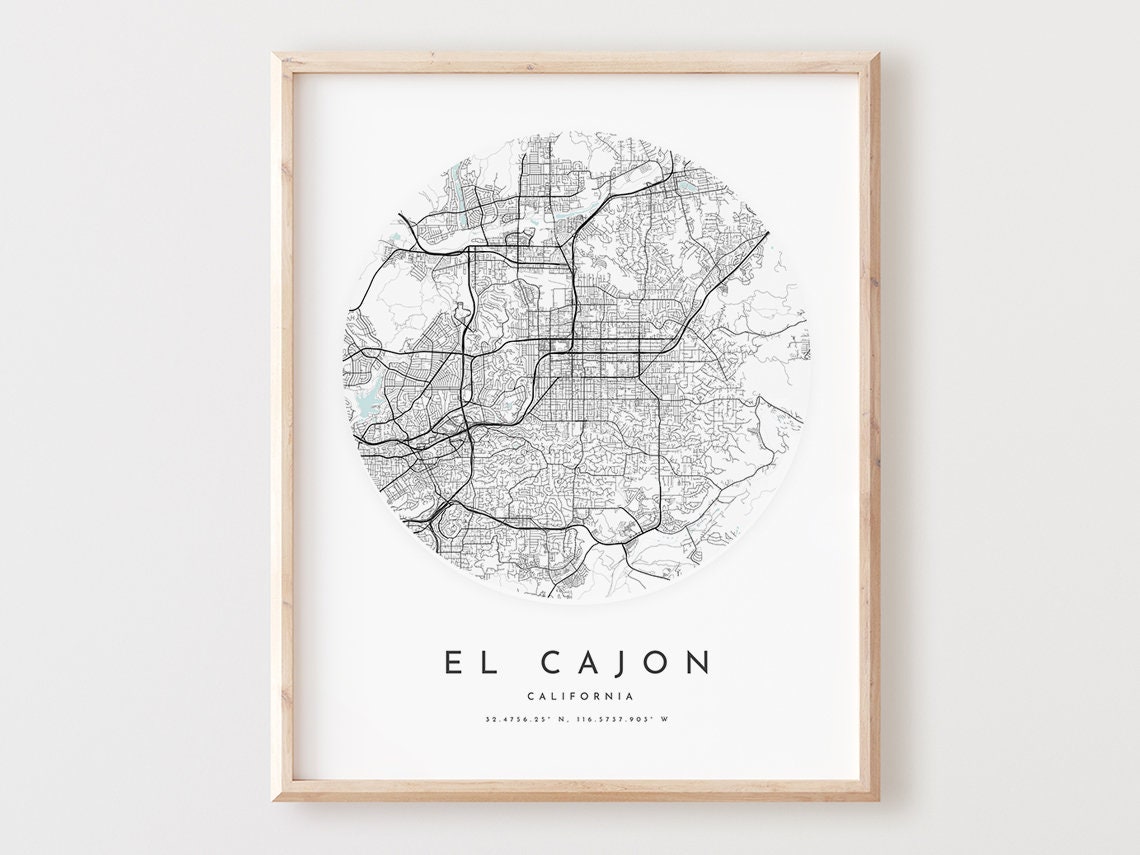 El Cajon California Minimalist City Street Map Circle Poster