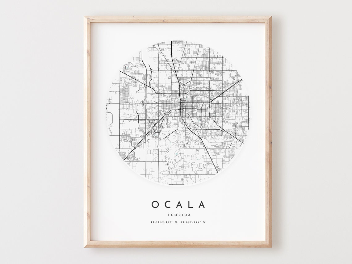 Ocala Florida Minimalist City Street Map Circle Modern Art Poster
