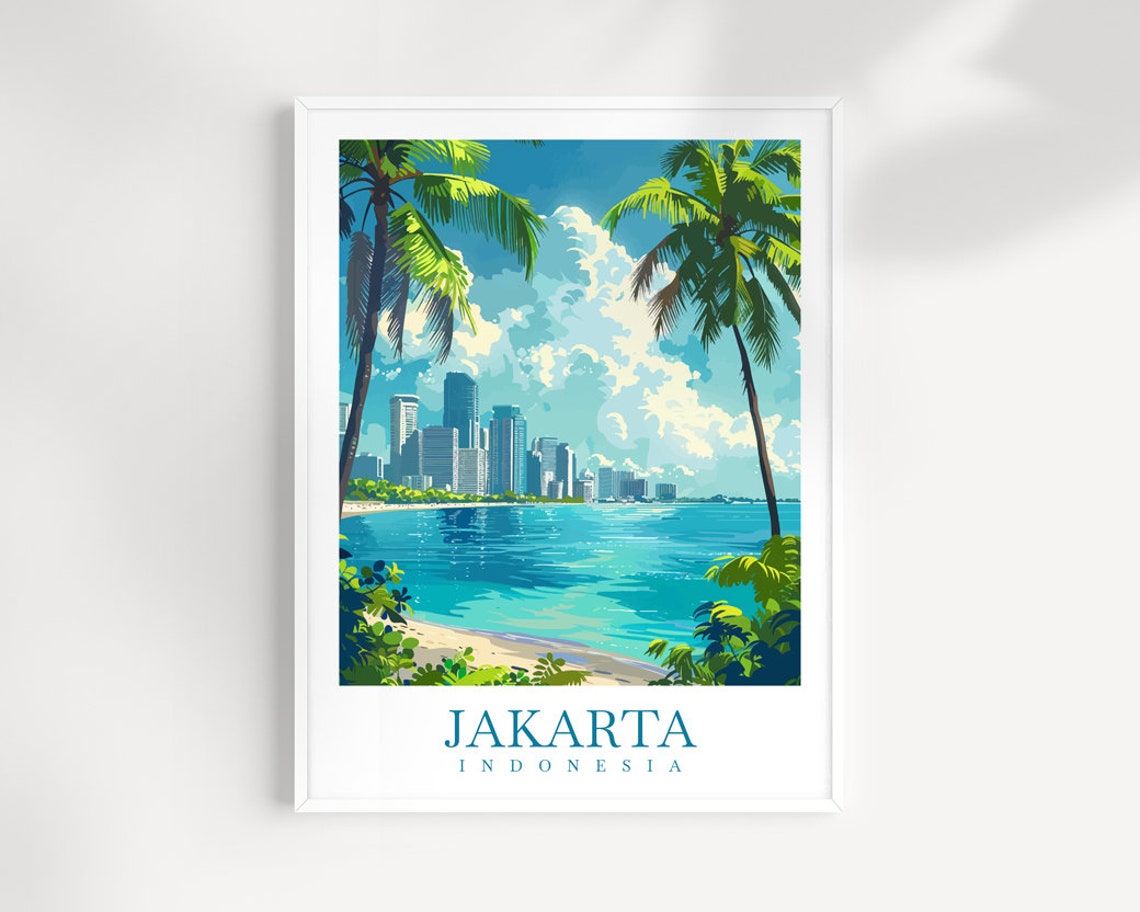 Jakarta Indonesia City Skyline Across Bay Palm Trees Cityscape Poster