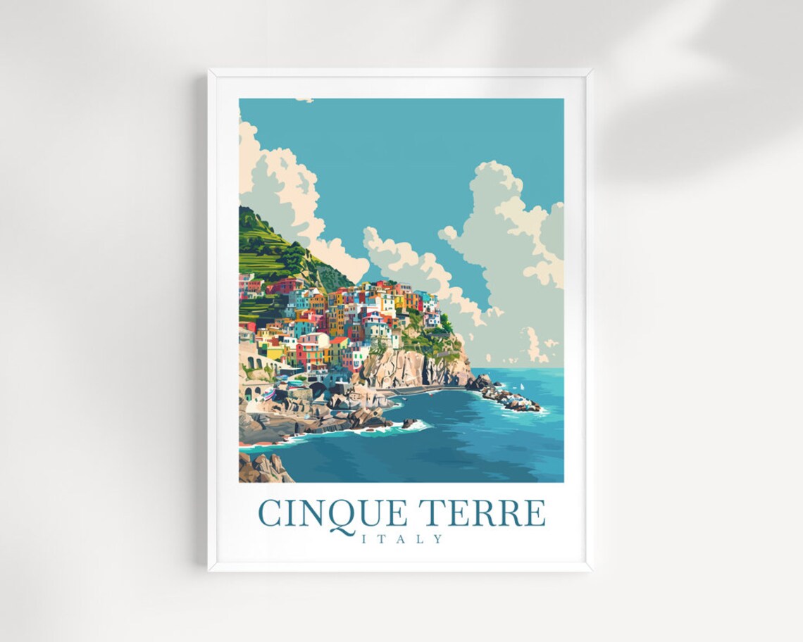 Cinque Terre Italy Cliffside Colorful Village Sea Travel Poster