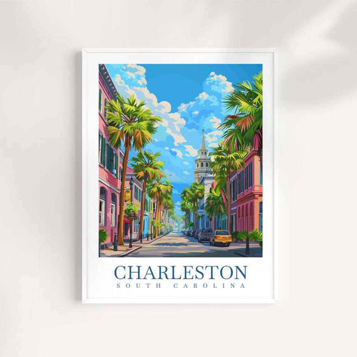 Charleston South Carolina Palm Street Vintage Travel Poster Art