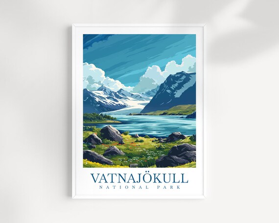 Vatnajokull National Park Iceland Glacial Lake Wildflowers Travel Poster