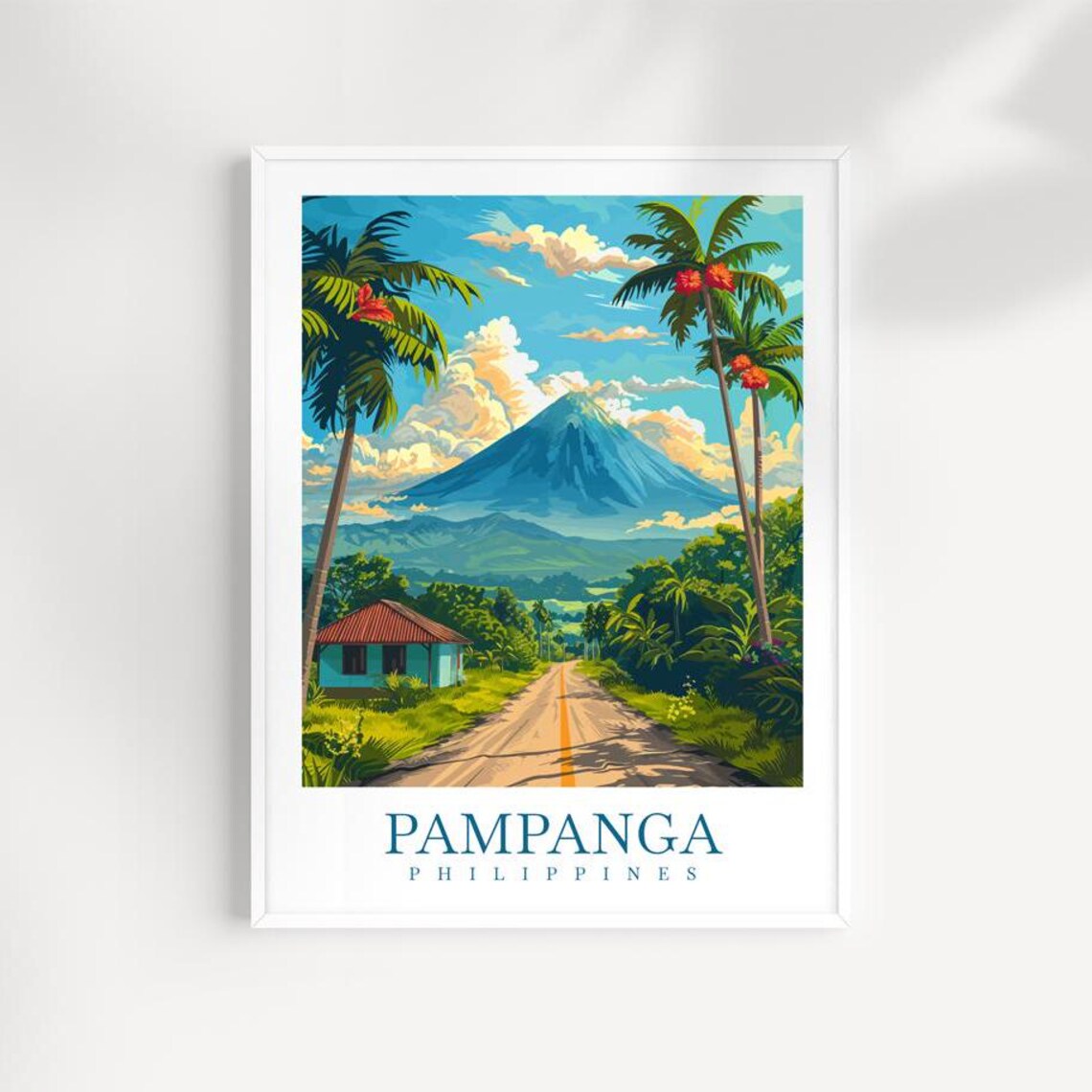 Pampanga Philippines Volcano Road With Palm Trees And Small Hut Poster