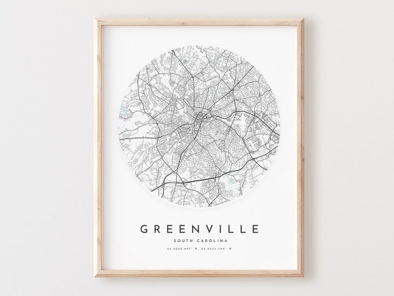 Greenville Sc Map Print, Modern City Street Poster