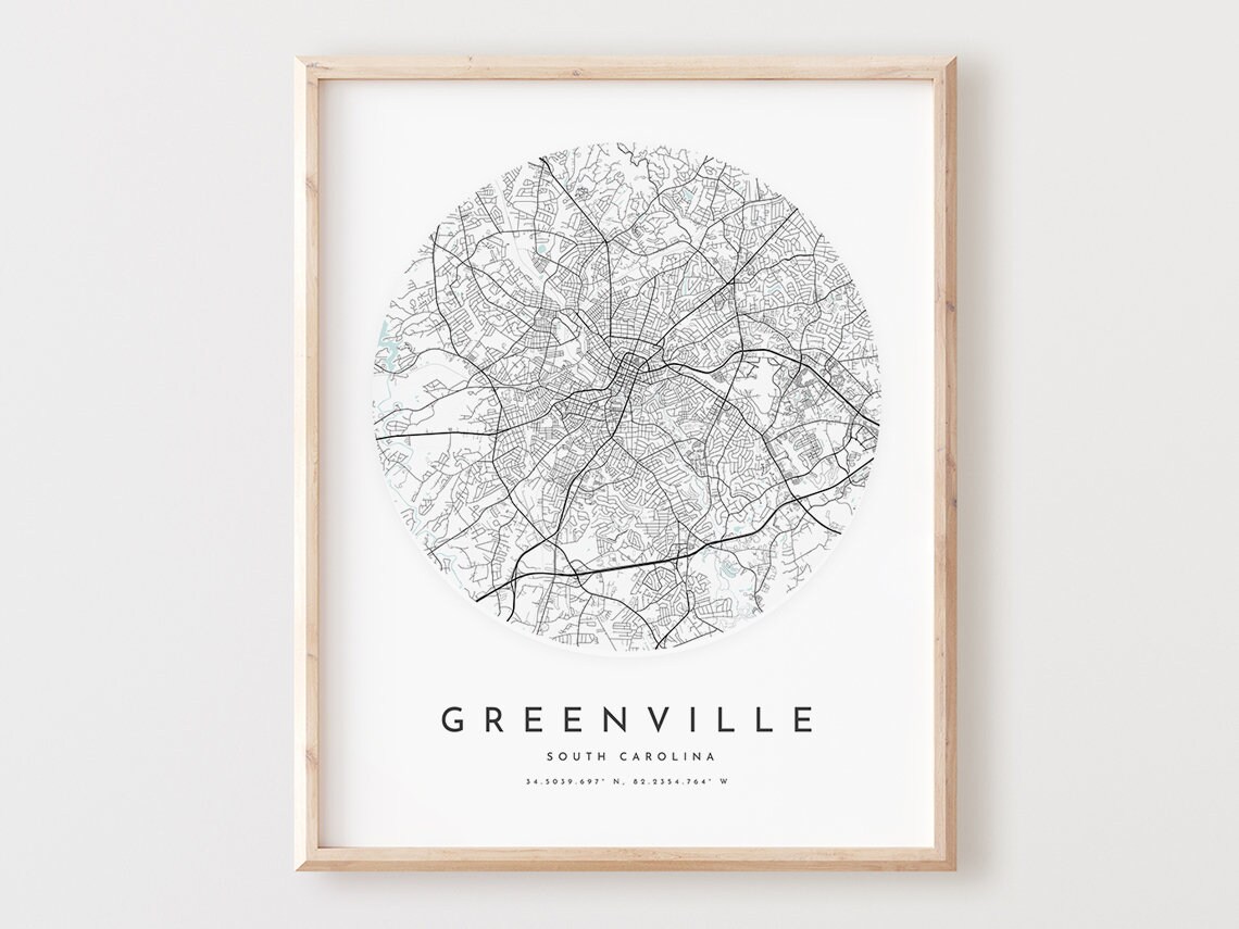 Greenville Sc Map Print, Modern City Street Poster