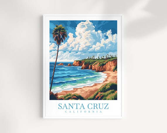 Santa Cruz California Rugged Cliffs Palm Beach Dramatic Clouds Art Poster