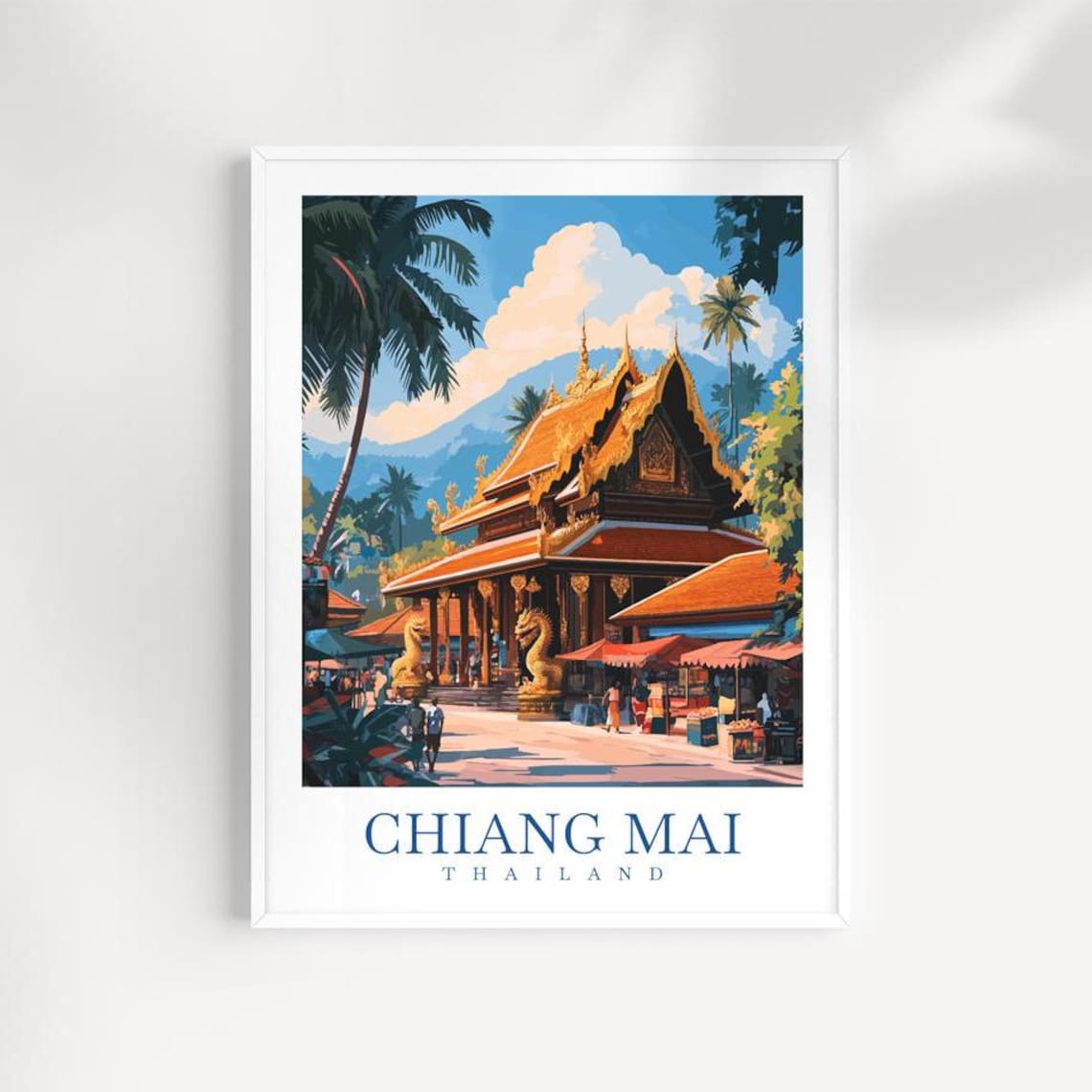 Chiang Mai Thailand Golden Temple Palms Courtyard Travel Poster