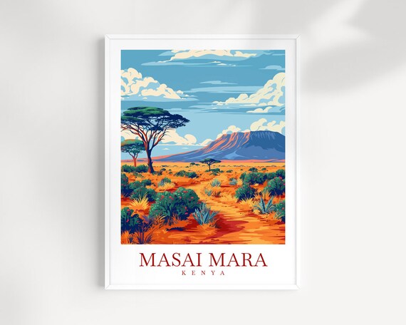 Masai Mara Travel Print Wall Art Kenya Wall Hanging Home Dcor Masai Mara Gift Art Lovers Kenya Art Lover Gift Kenya Travel Print