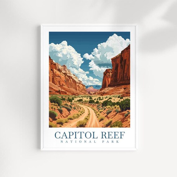Capitol Reef National Park Red Rock Canyon Road Utah Desert Travel Poster