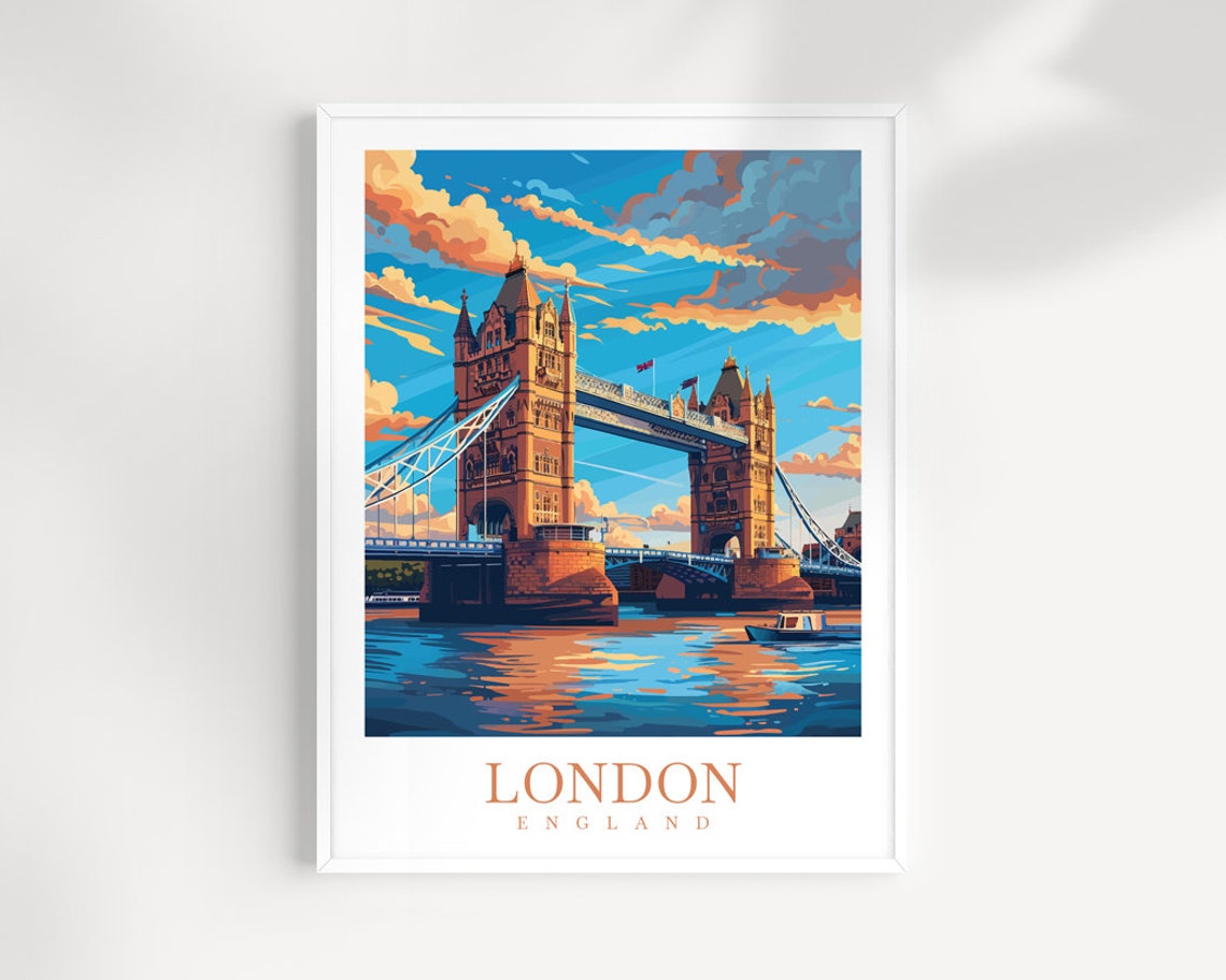London England Tower Bridge Sunset Thames River City Landmark Poster