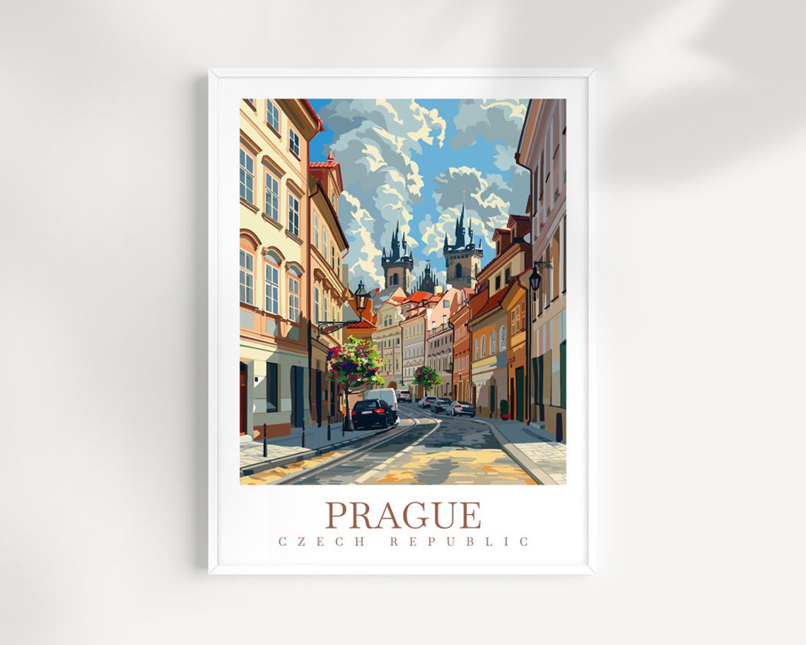 Prague Czech Republic Cobblestone Street Vintage Travel Poster