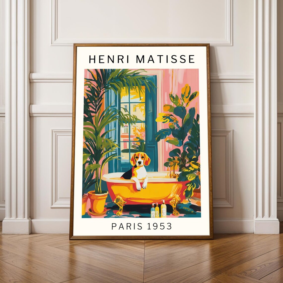 Matisse Beagle Painting, Vintage Gouache Art Print