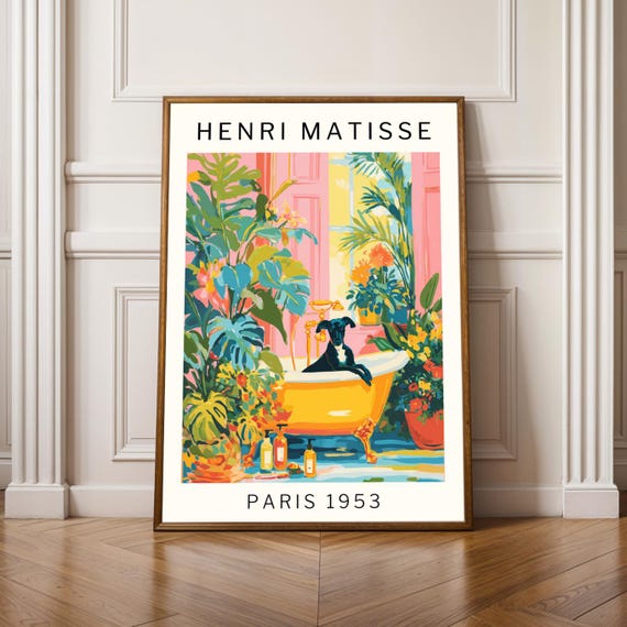 Henri Matisse Whippet Bathroom Vintage Gouache Painting Art Print Pink Yellow Decor Living Room Wall
