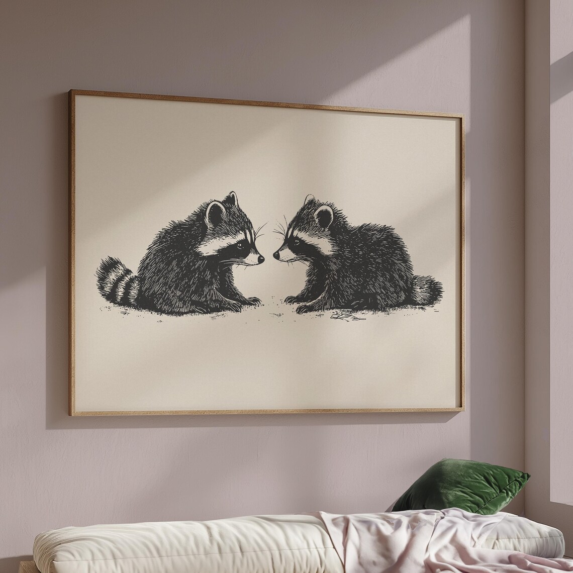 Two Baby Raccoons Facing Each Other Ink Sketch Nursery Poster - Image 2