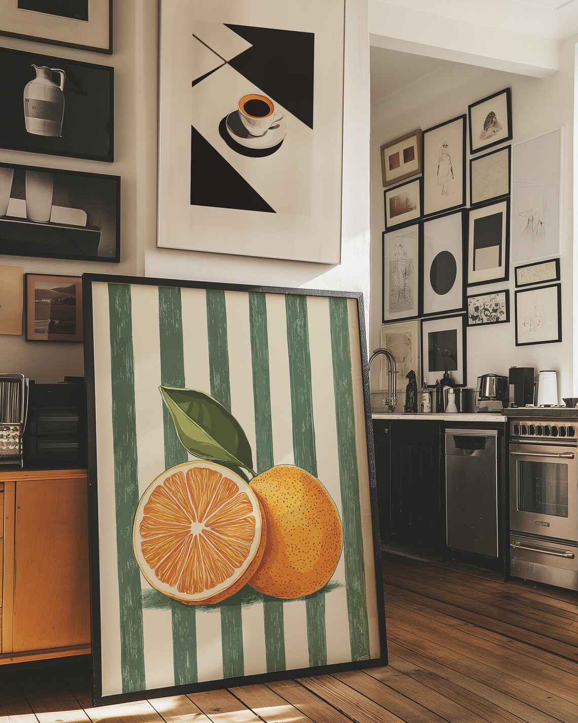 Orange Wall Decor Orange Fruit Poster Farmhouse Kitchen Art Painting Kitchen Prints Trendy Food Art Retro Kitchen Art Fruit Wall Decor - Image 3