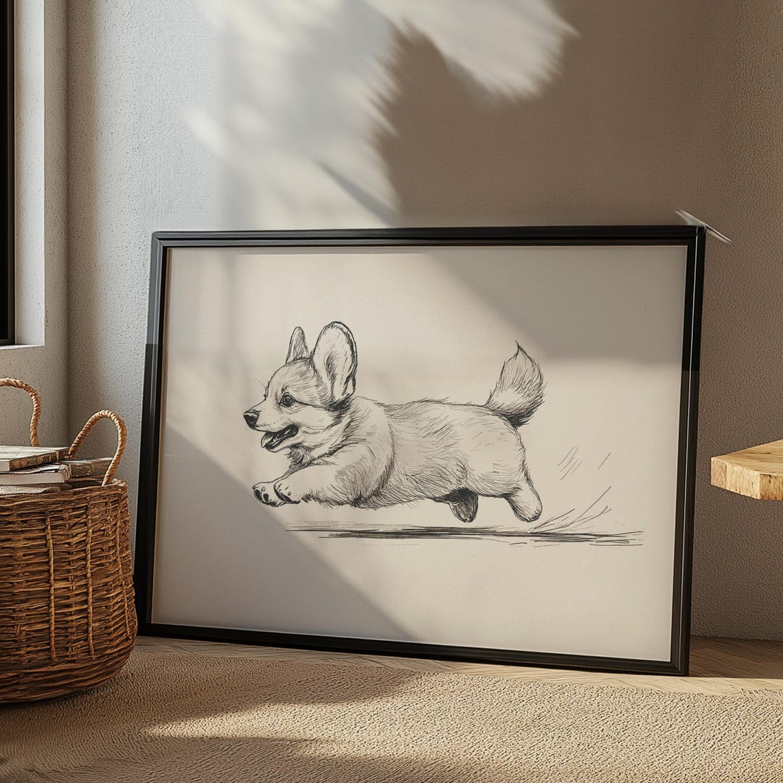Corgi Puppy Nursery Poster Kids Room Corgi Art Dog Wall Decor Boy Nursery Puppy Art Corgi Dog Print Girl Nursery Wall Art Corgi Sketch - Image 2