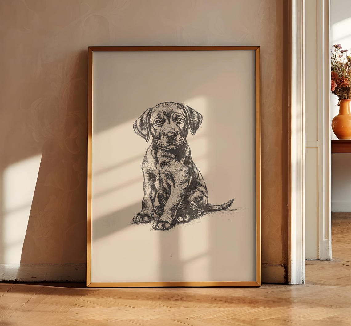 Puppy Vintage Poster Labrador Retriever Dog Print Dog Wall Art Antique Vintage Painting Country Wall Art Dog Drawing Farmhouse Decor - Image 3
