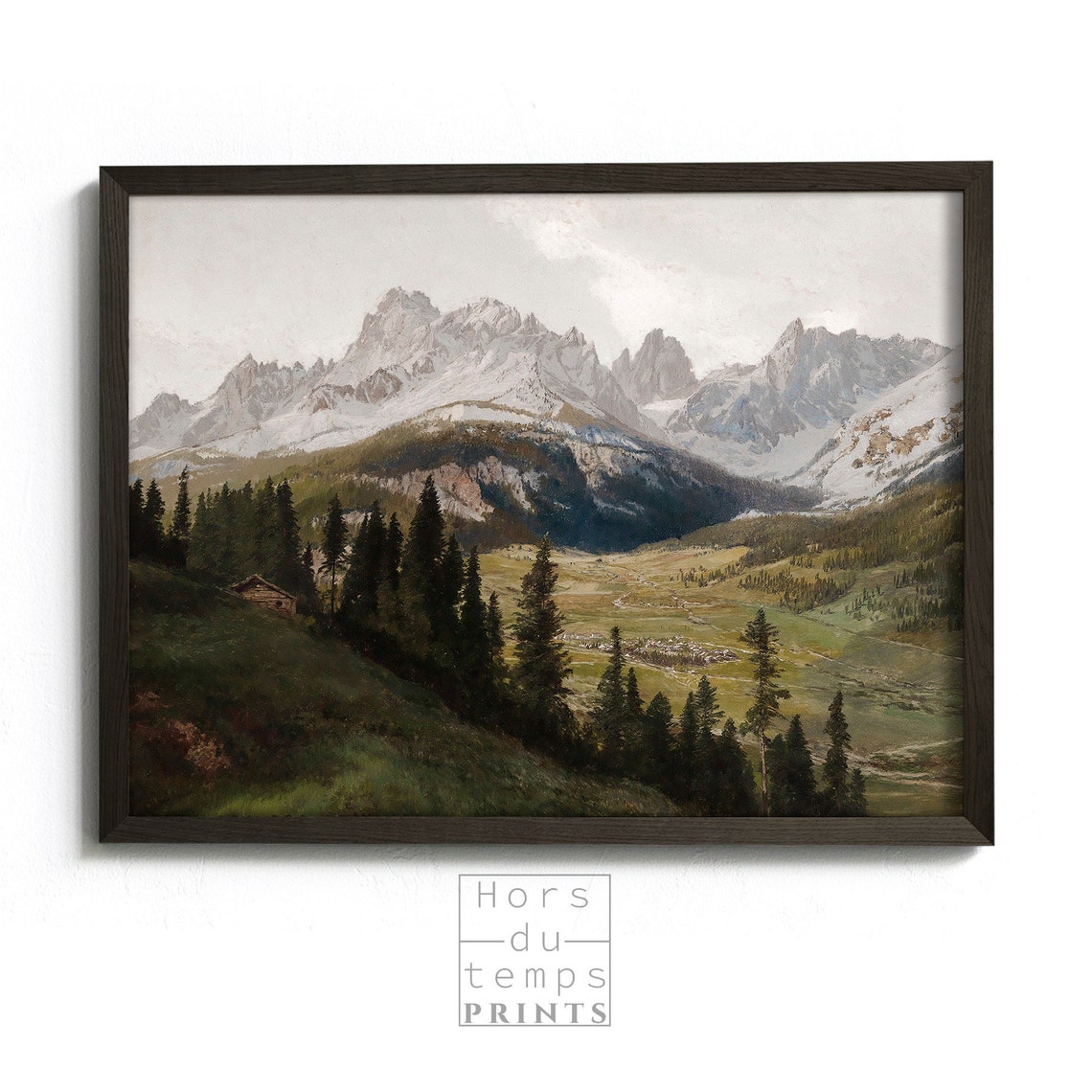 Snowy Alpine Peaks Valley Village Vintage Mountain Art Poster - Image 2