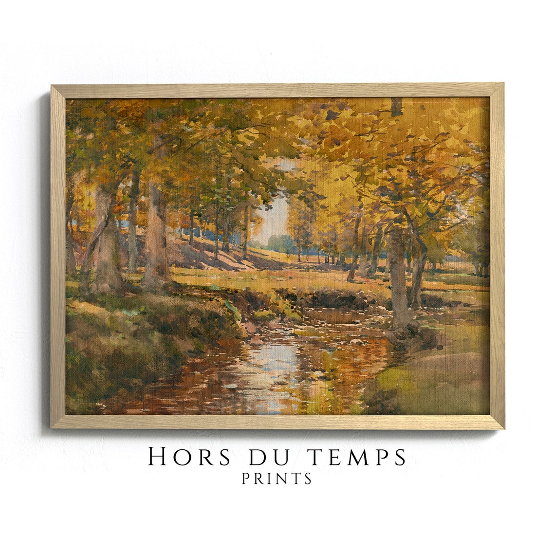 Golden Fall Forest Stream Autumn Tones Vintage Nature Poster