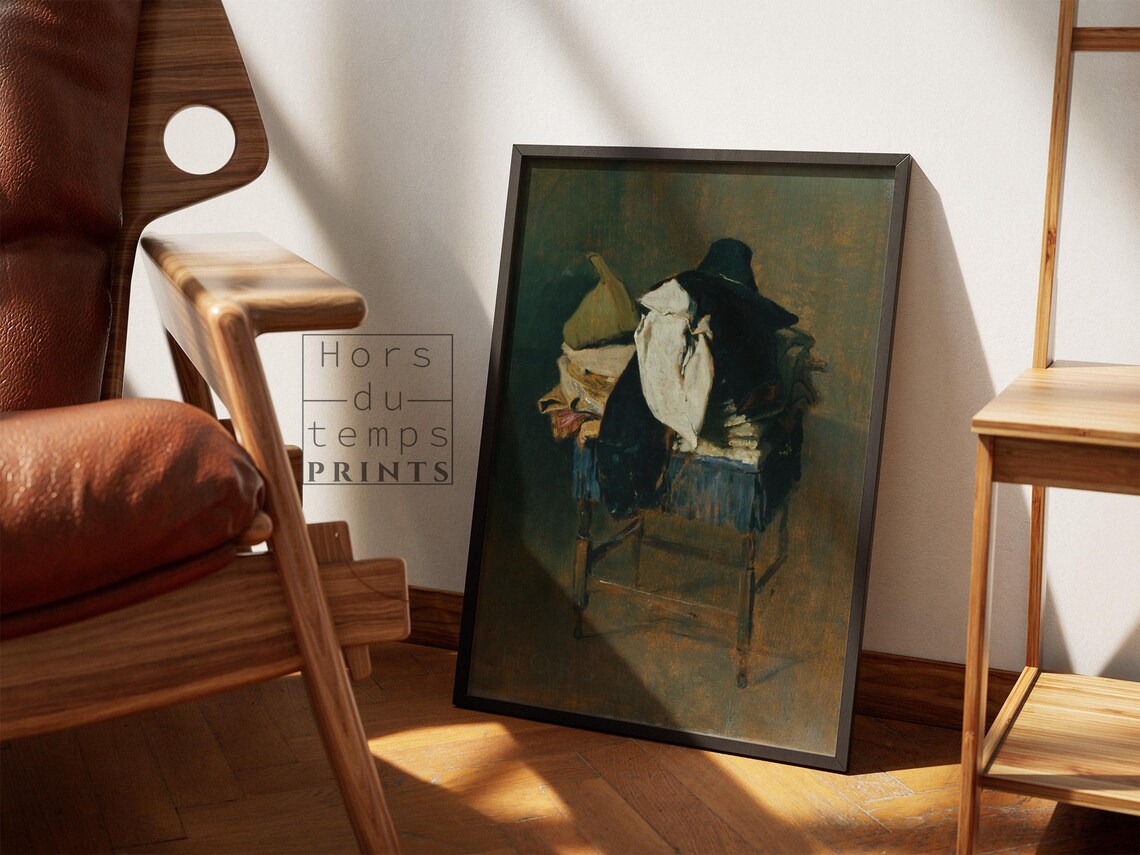 Chair With Draped Clothing Dark Still Life Oil Painting Art Poster - Image 2