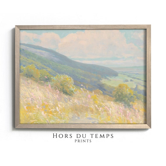 Soft Pastel Meadow Landscape Oil Painting Vintage Rustic Farmhouse Wall Art Hors Du Temps Prints