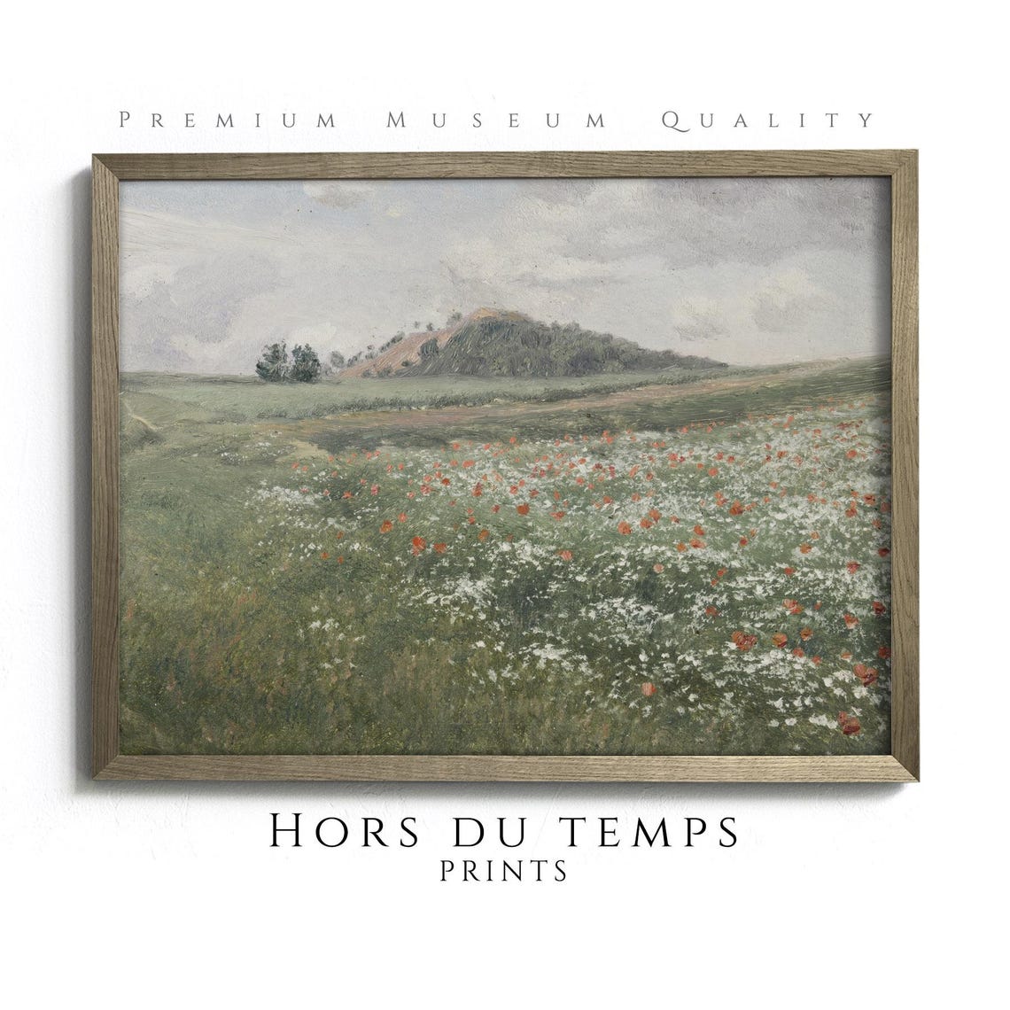 Red Poppies Wildflower Field Rolling Hill Vintage Landscape Art Print