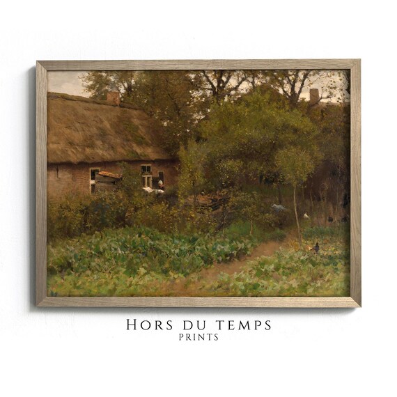 Vegetable Garden Painting Landscape With Muted Green Tones Village Farmhouse Vintage Art Hors Du Temps Prints
