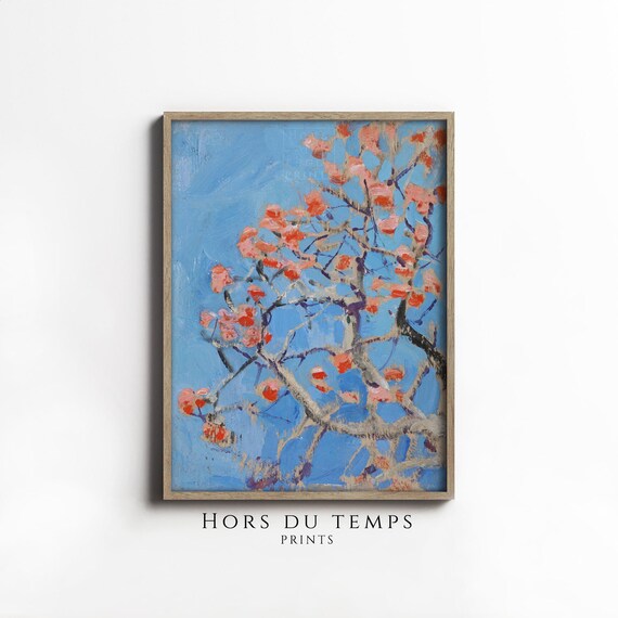 Salmon Pink Blossoms Vivid Blue Sky Vintage Spring Orchard Poster