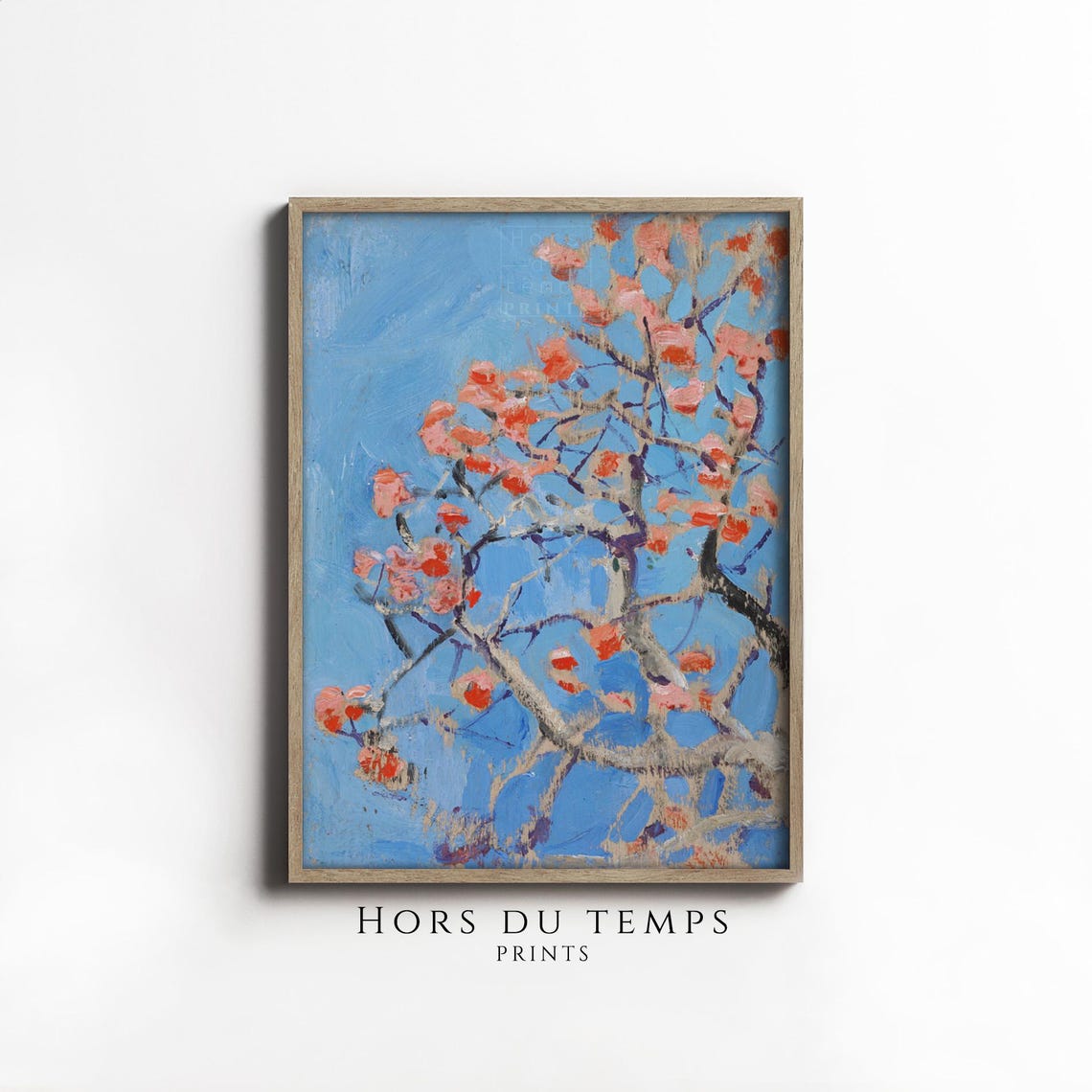 Salmon Pink Blossoms Vivid Blue Sky Vintage Spring Orchard Poster