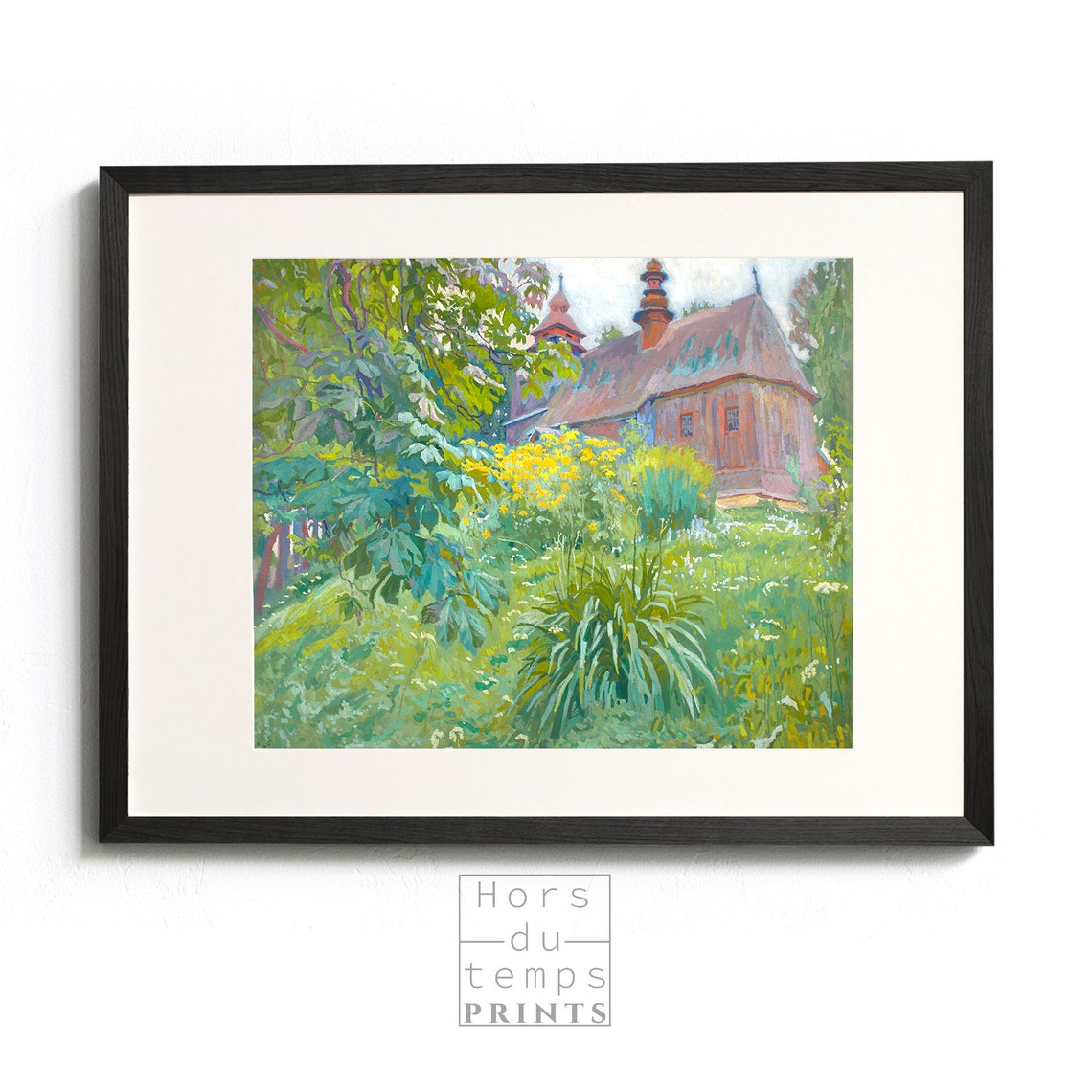 Rustic Wooden Church Flower Garden Vintage Village Scene Poster - Image 2