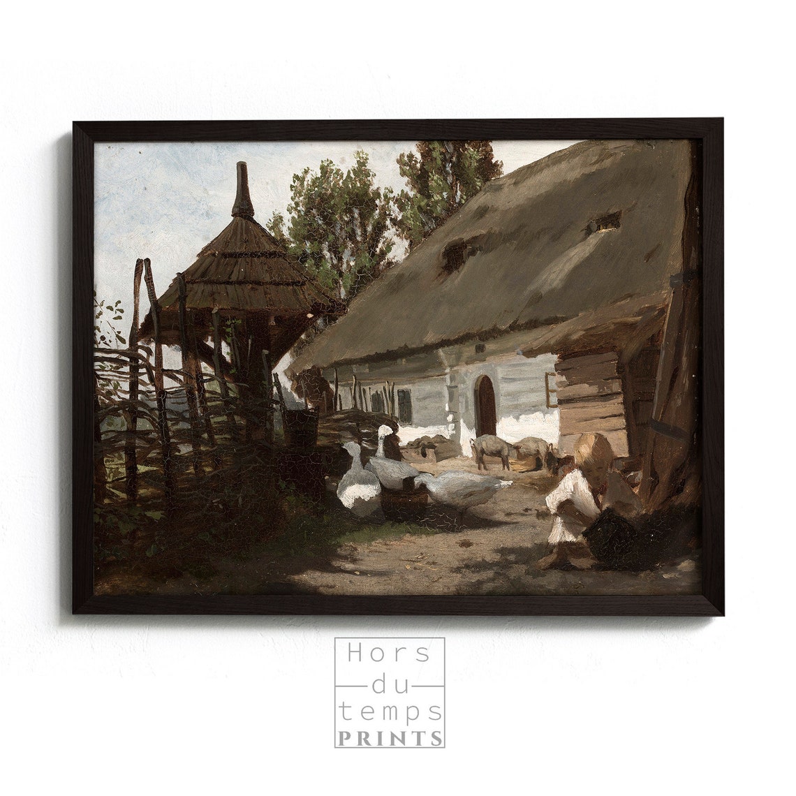 Old Thatched Cottage Geese Child Vintage Farmyard Scene Poster - Image 2