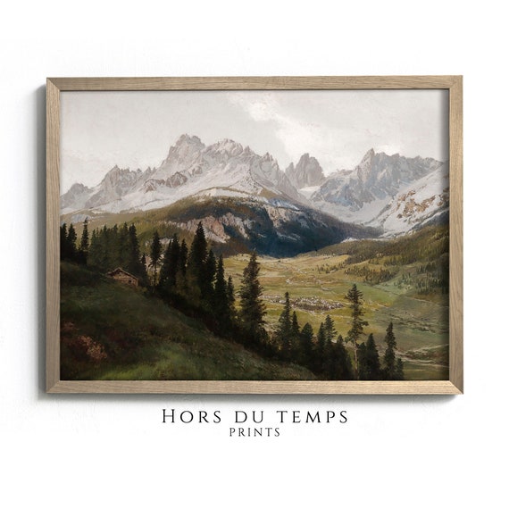 Vintage Forest Landscape Moody Cabin Oil Painting Rustic Mountain Hills Art Hors Du Temps Prints