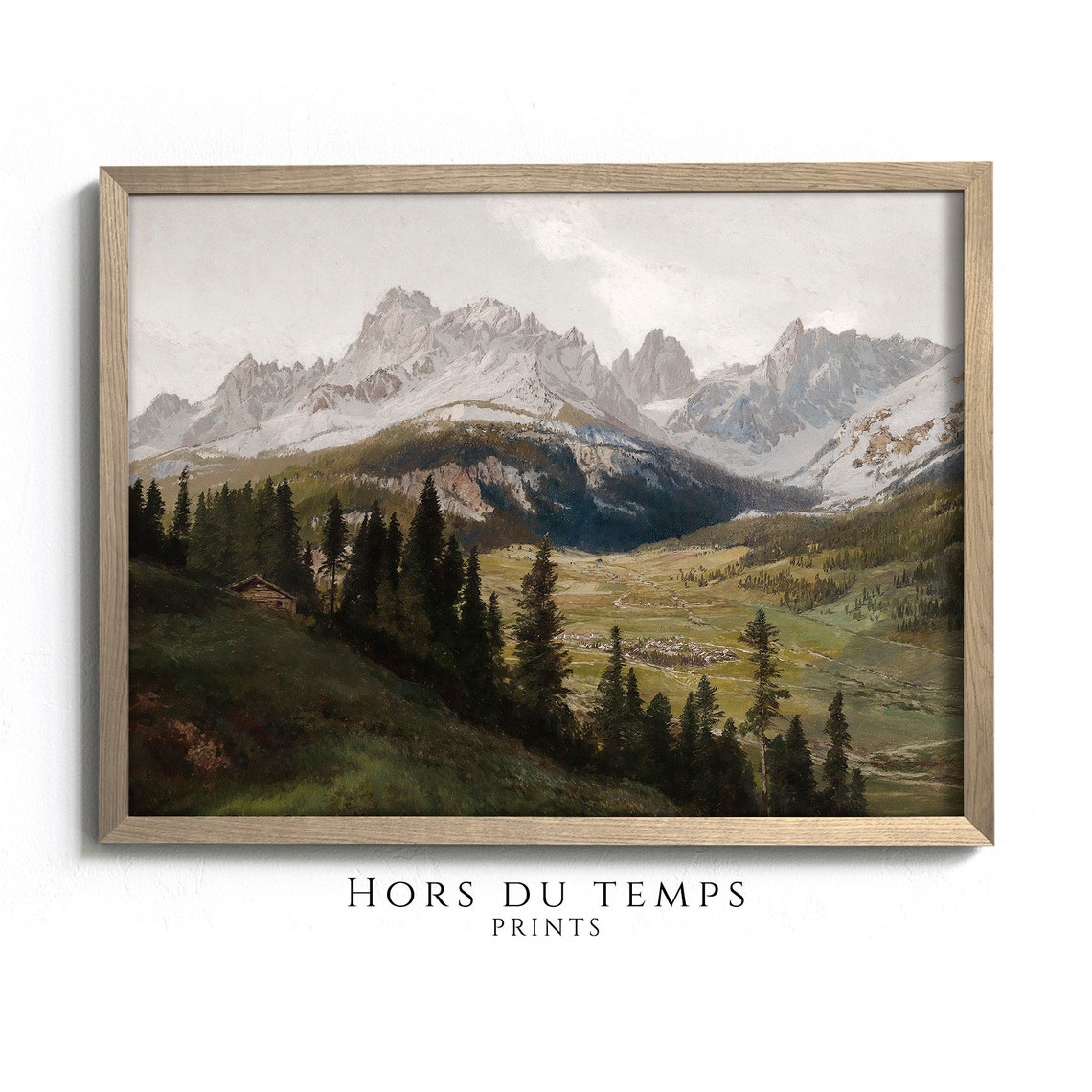 Snowy Alpine Peaks Valley Village Vintage Mountain Art Poster