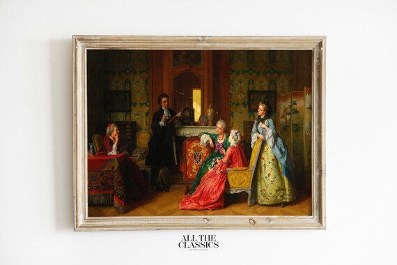 18th Century French Salon Gathering Vintage Aristocratic Scene Wall Art
