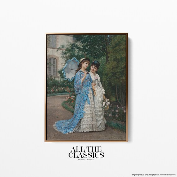 Auguste Toulmouche Vintage Art Print, Garden Stroll