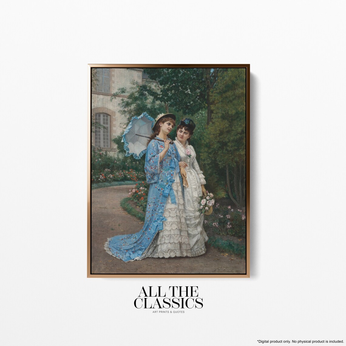 Auguste Toulmouche Vintage Art Print, Garden Stroll