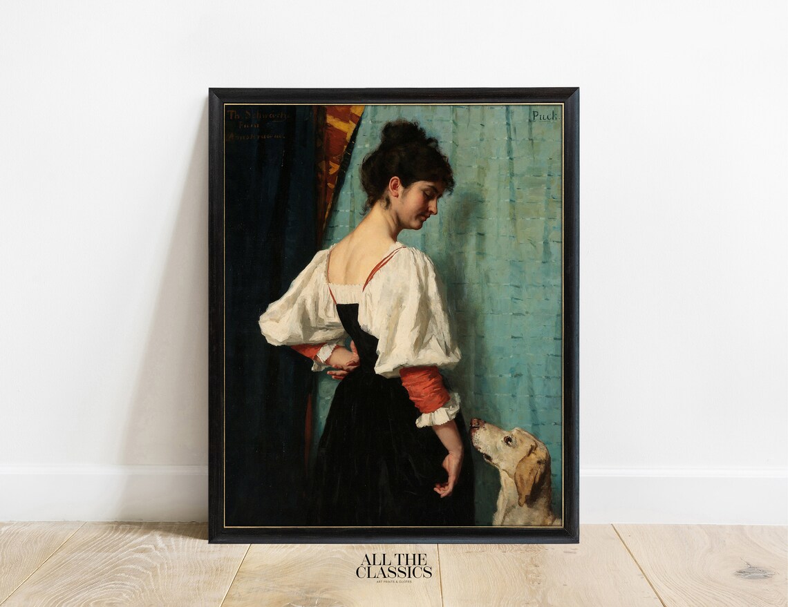 Victorian Female Portrait With Puck The Dog Art Print - Image 3