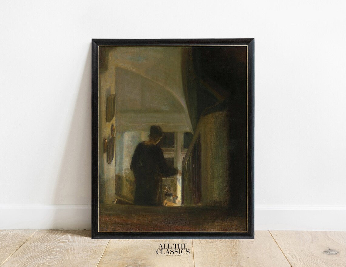 Carl Holse A Woman Descending A Staircase Moody Danish Interior Art Poster - Image 3