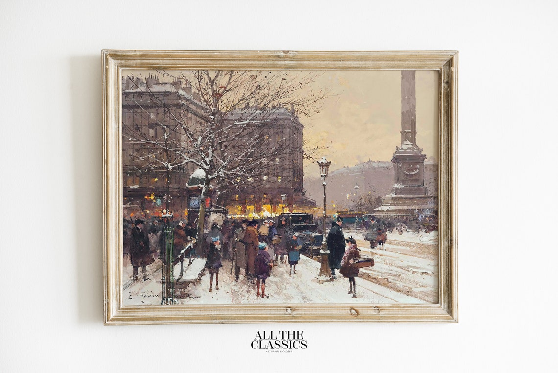 Snowy Paris Square With Grand Obelisk Winter City Painting Poster