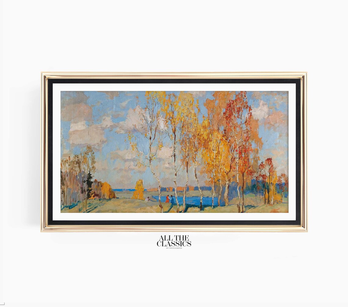 Konstantin Gorbatov Autumn Landscape Golden Birch Trees By River Art Poster - Image 3