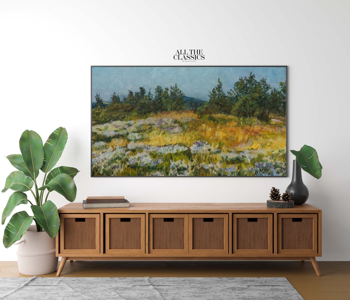 Summer Meadow Green Trees Impressionist Vintage Landscape Wall Art - Image 2