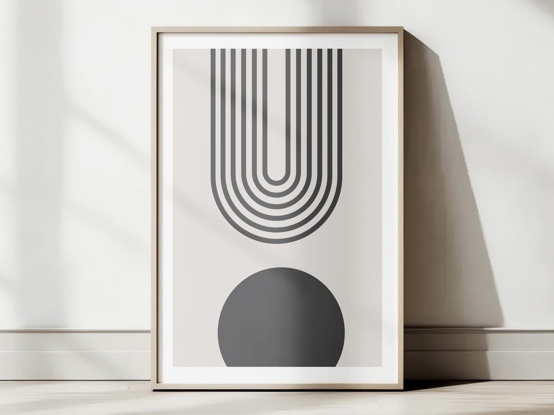 Mid Century Modern Abstract Arch Line Art Minimalist Grey Decor Poster