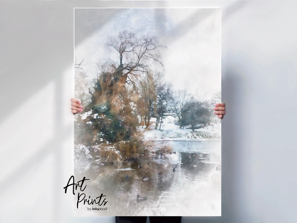 Wallasey Winter Lake Watercolour Art Print