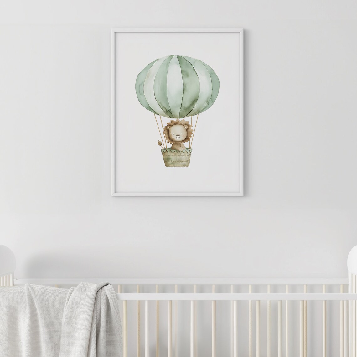 Boho Safari Lion Hot Air Balloon Watercolor Baby Nursery Wall Art - Image 2