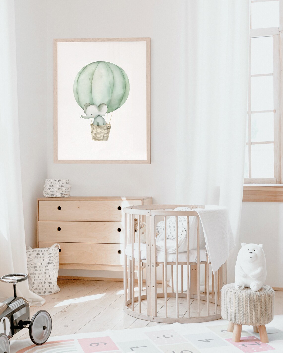 Safari Elephant Hot Air Balloon Watercolor Baby Nursery Wall Art - Image 4