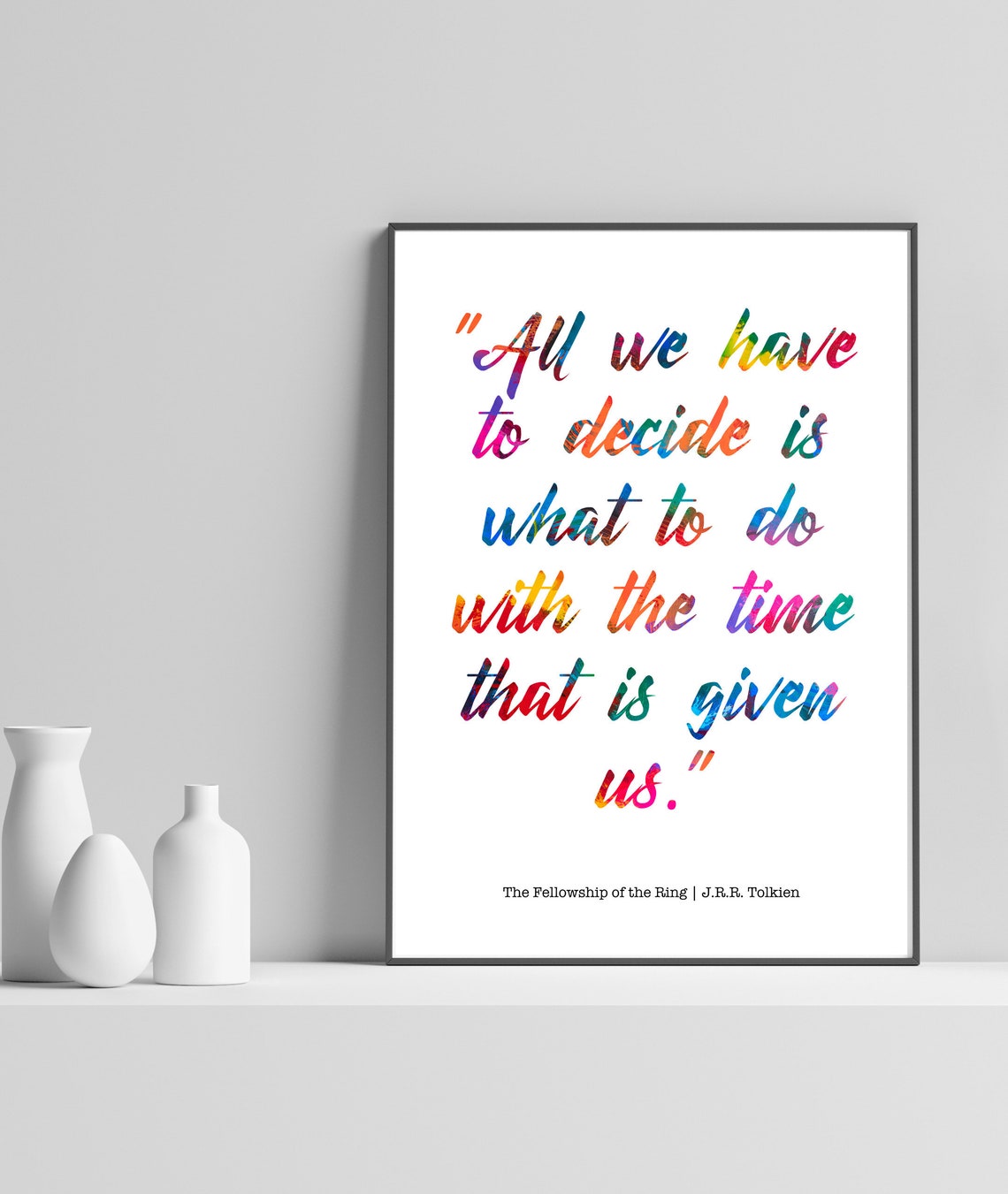 All We Have To Decide Quote Tolkien Fellowship Ring Rainbow Poster