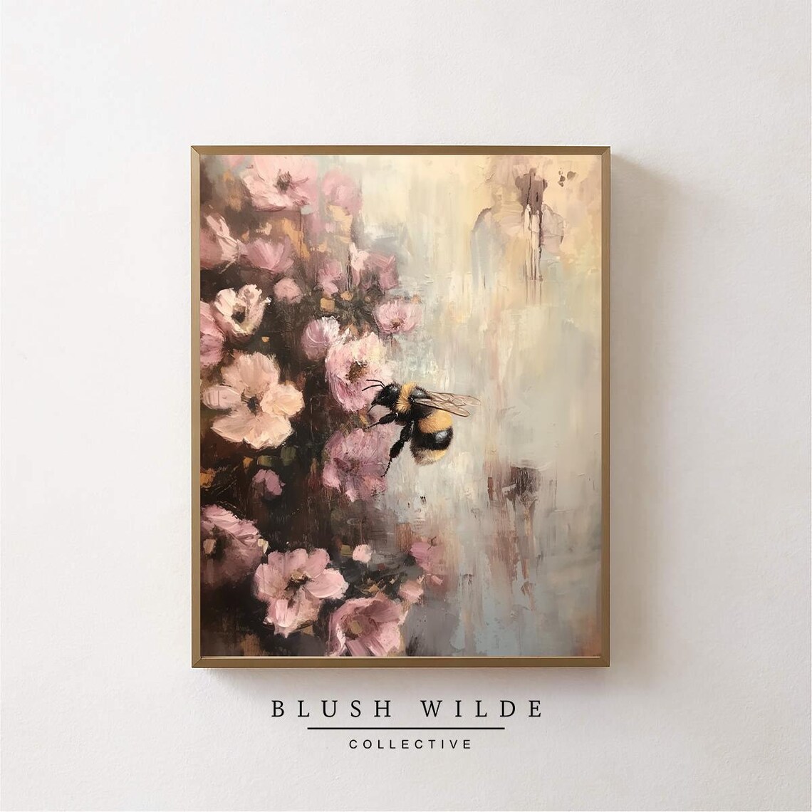 Vintage Bee Floral Oil Painting Art Print