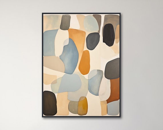 Large Mid Century Wall Art Framed Print Midcentury Modern Abstract Painting Large Geometric Artwork Timeless Tones